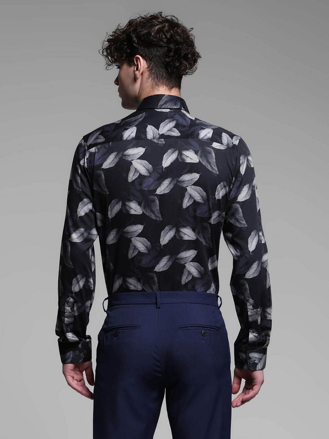 Grey Floral Full Sleeves Shirt