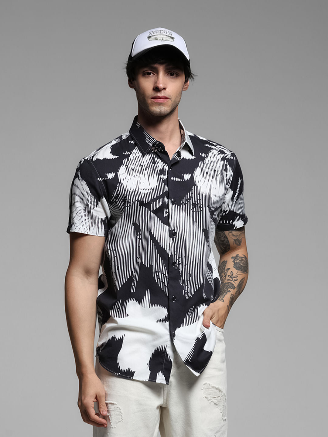 Black Printed Short Sleeves Shirt