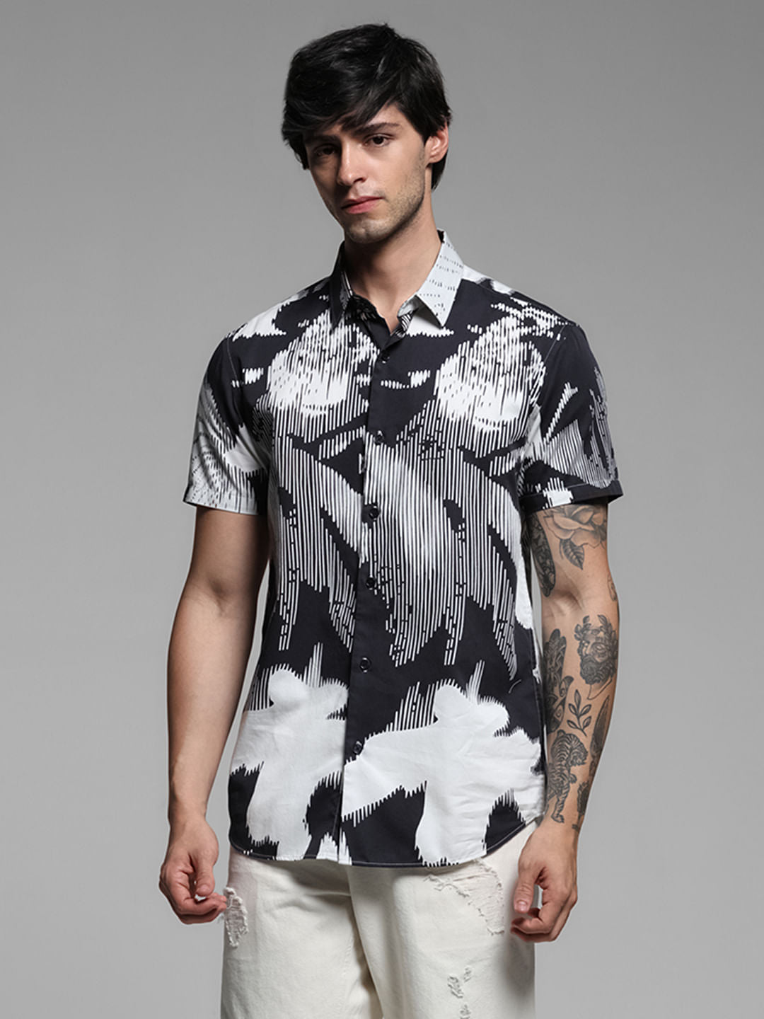 Black Printed Short Sleeves Shirt