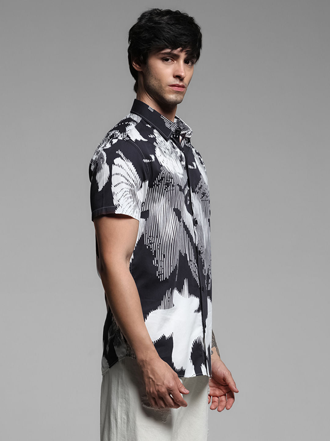 Black Printed Short Sleeves Shirt