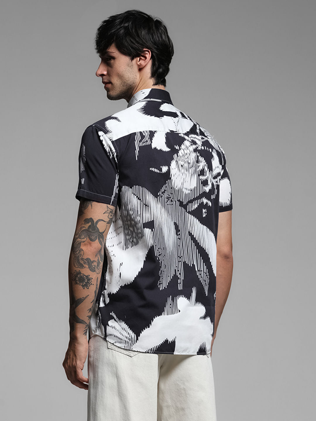Black Printed Short Sleeves Shirt