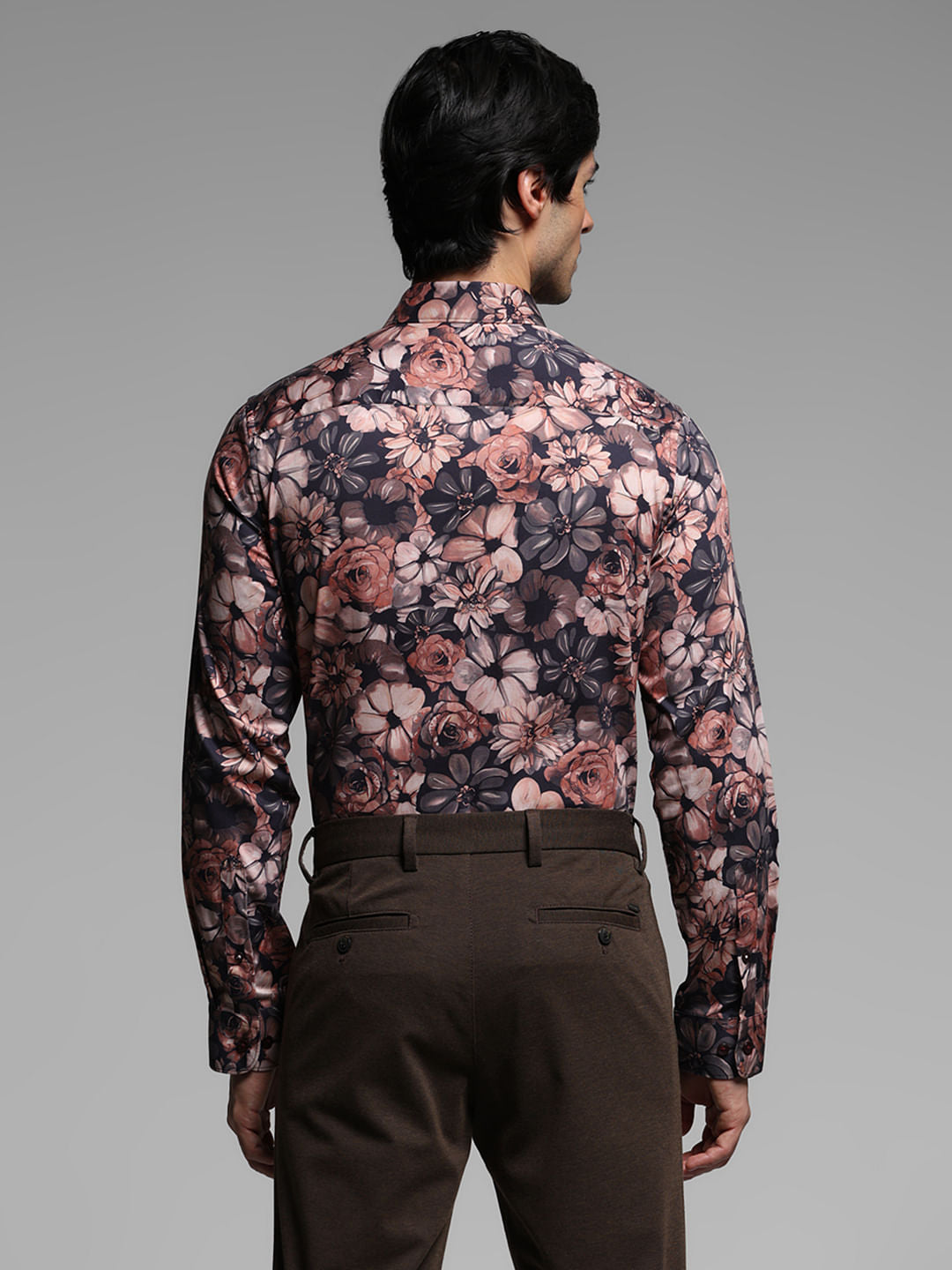 Brown Floral Cotton Full Sleeves Shirt