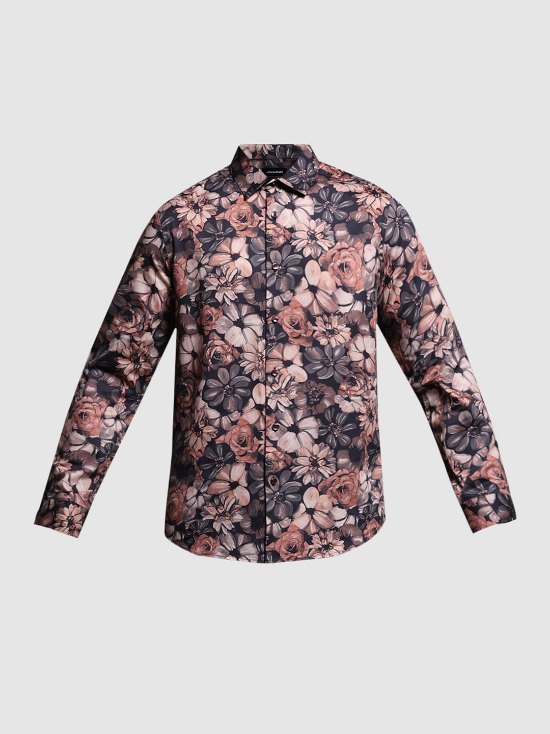 Brown Floral Cotton Full Sleeves Shirt