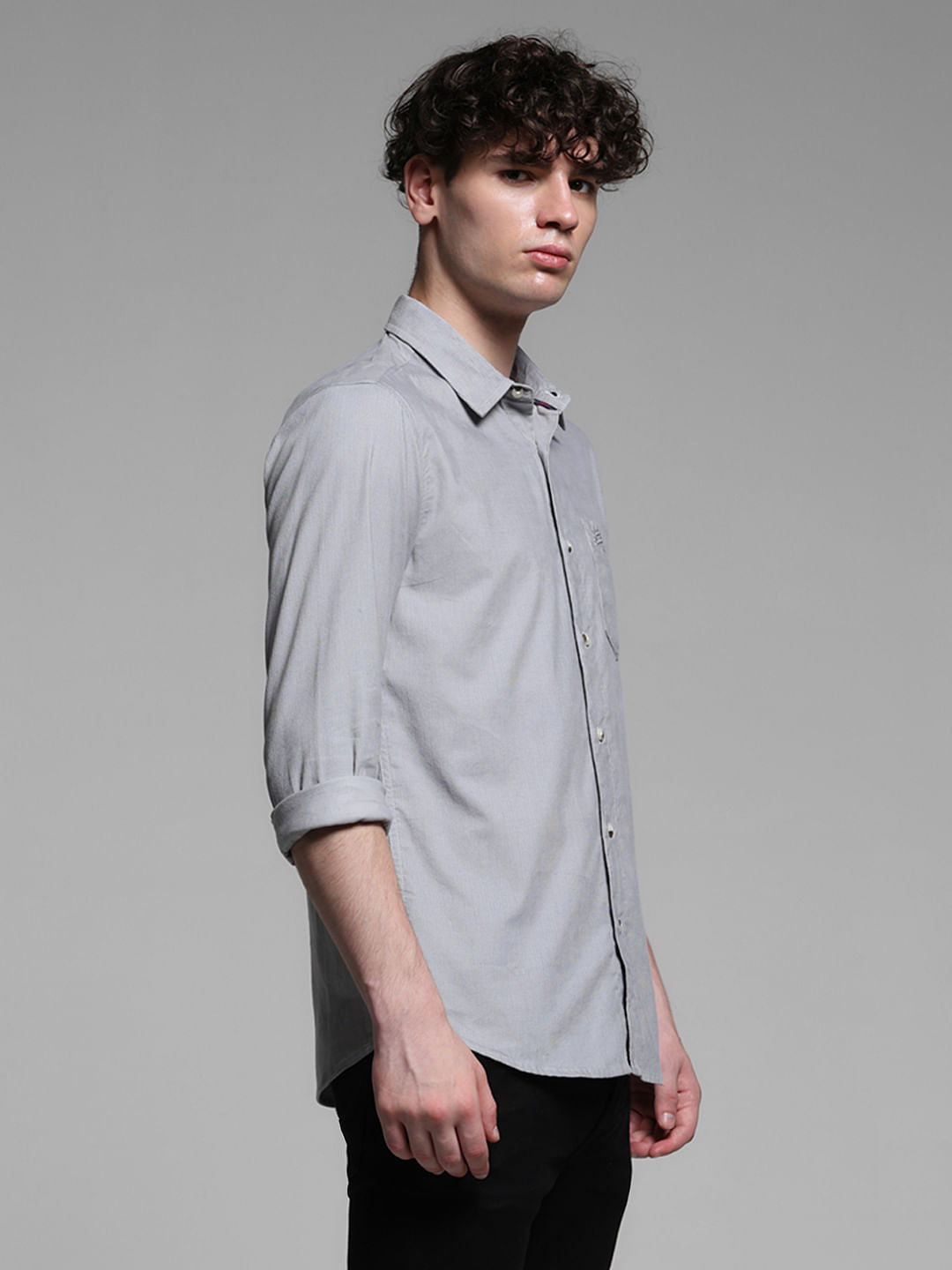 Grey Cotton Full Sleeves Shirt