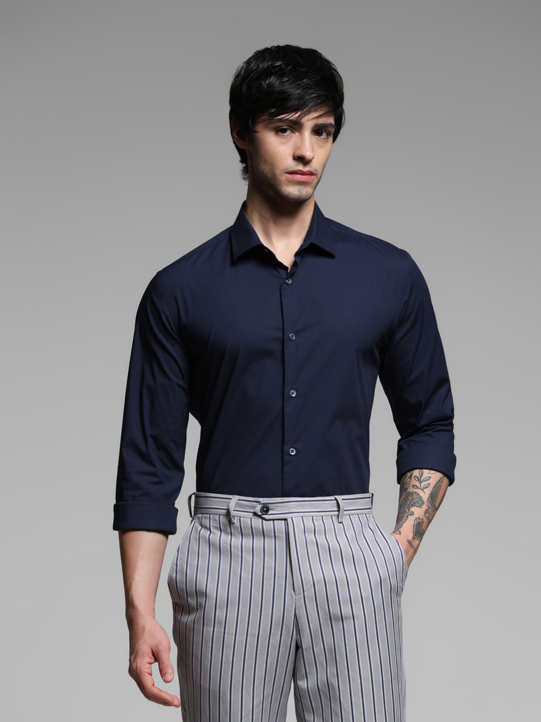 Blue Cotton Stretch Formal Shirt