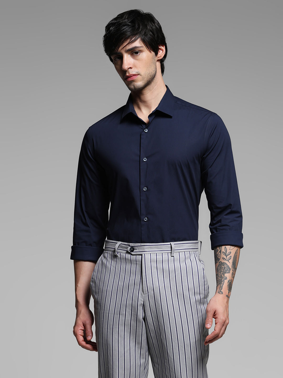 Blue Cotton Stretch Formal Shirt