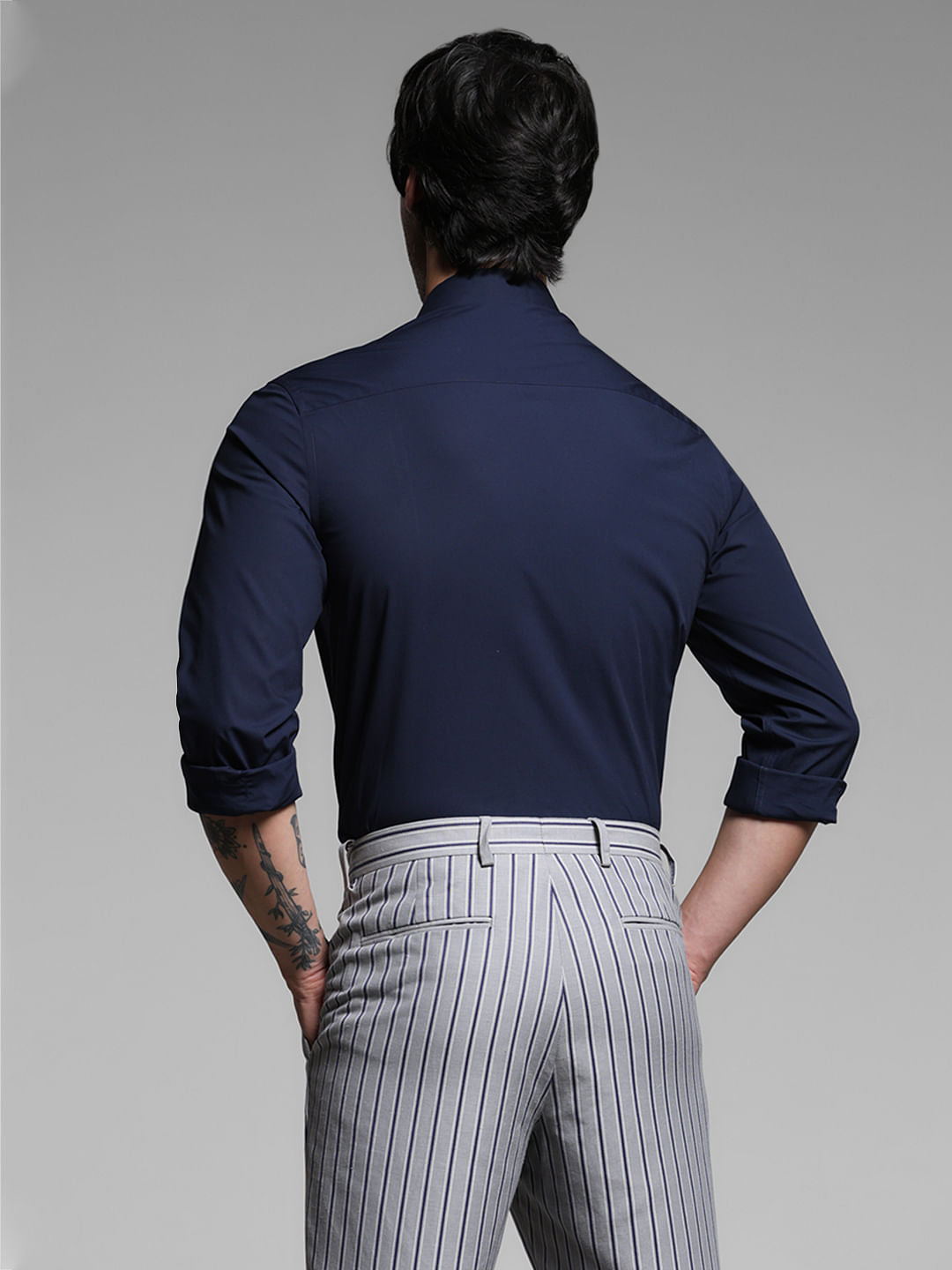 Blue Cotton Stretch Formal Shirt