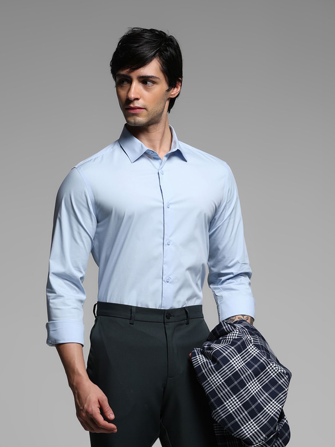 Sky Blue Cotton Full Sleeves Shirt