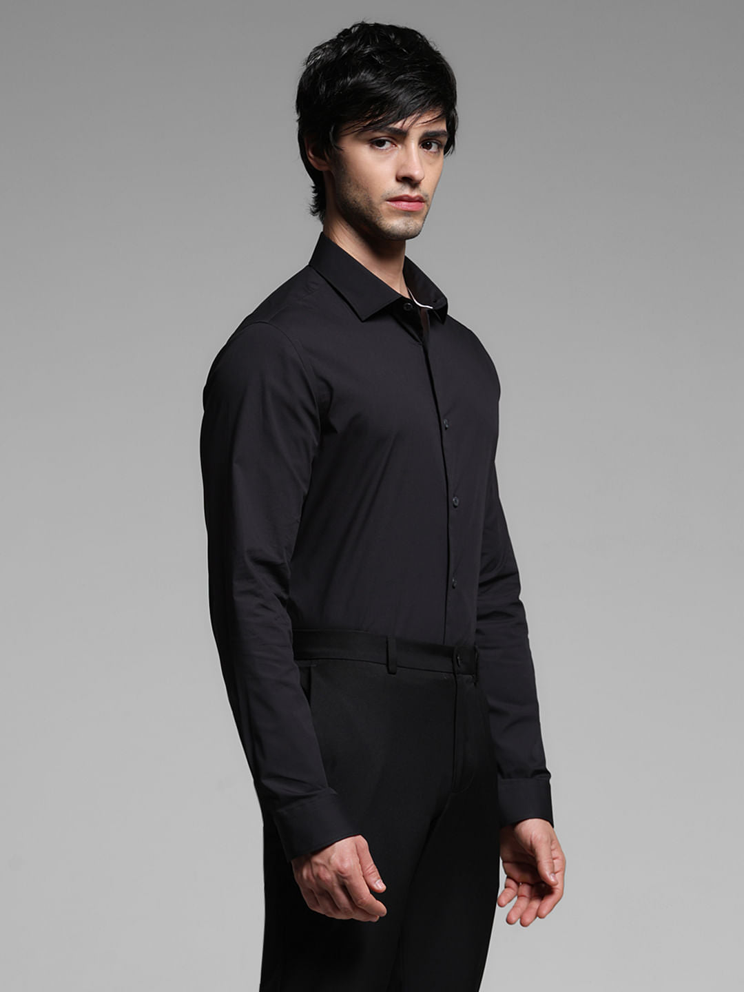 Black Cotton Stretch Formal Shirt