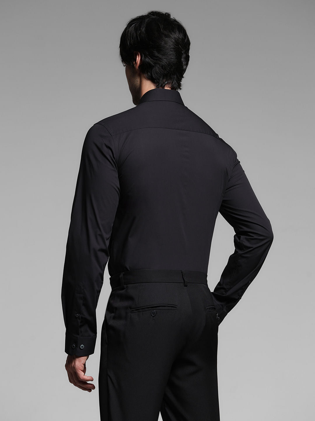 Black Cotton Stretch Formal Shirt
