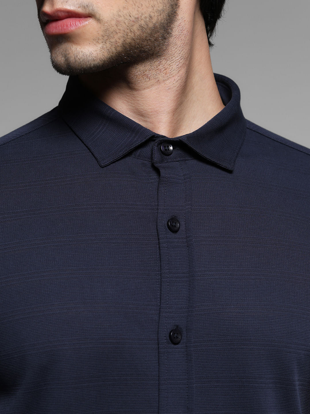 Blue Knitted Dobby Cotton Shirt