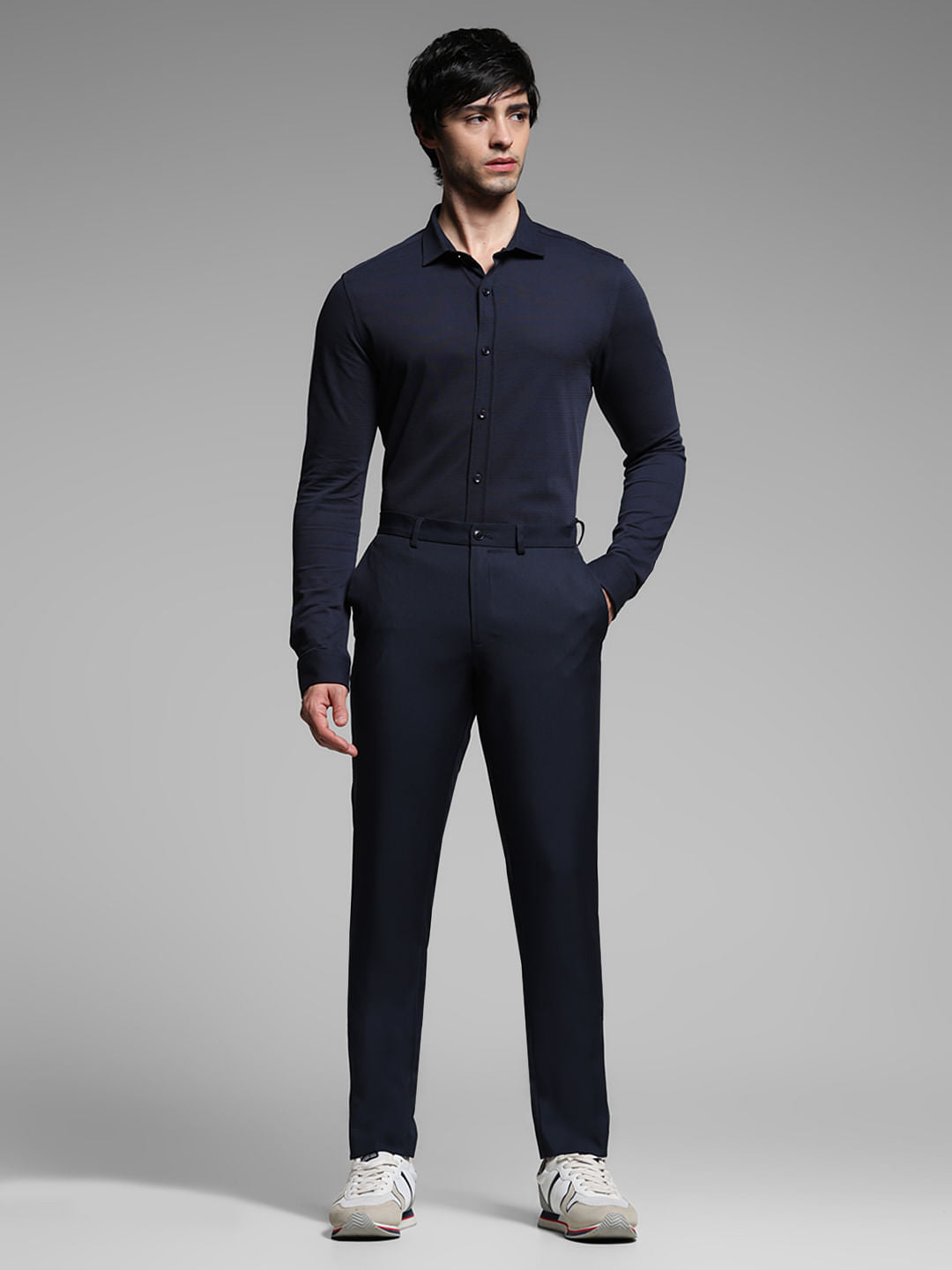 Blue Knitted Dobby Cotton Shirt