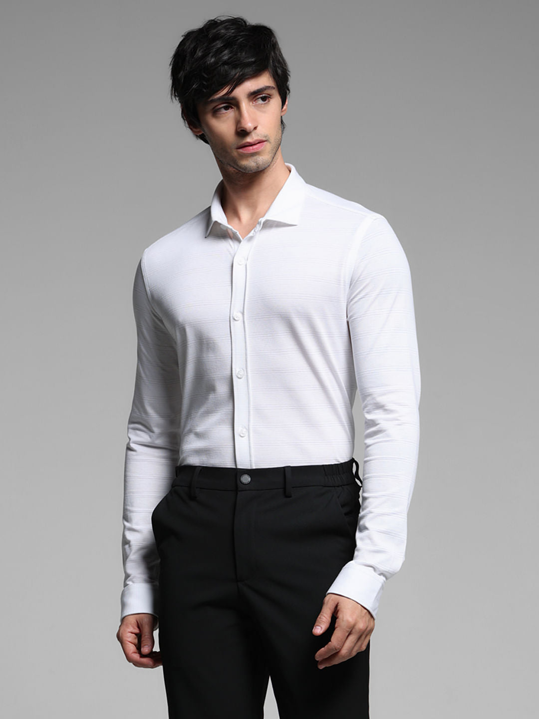 White Knitted Dobby Cotton Shirt