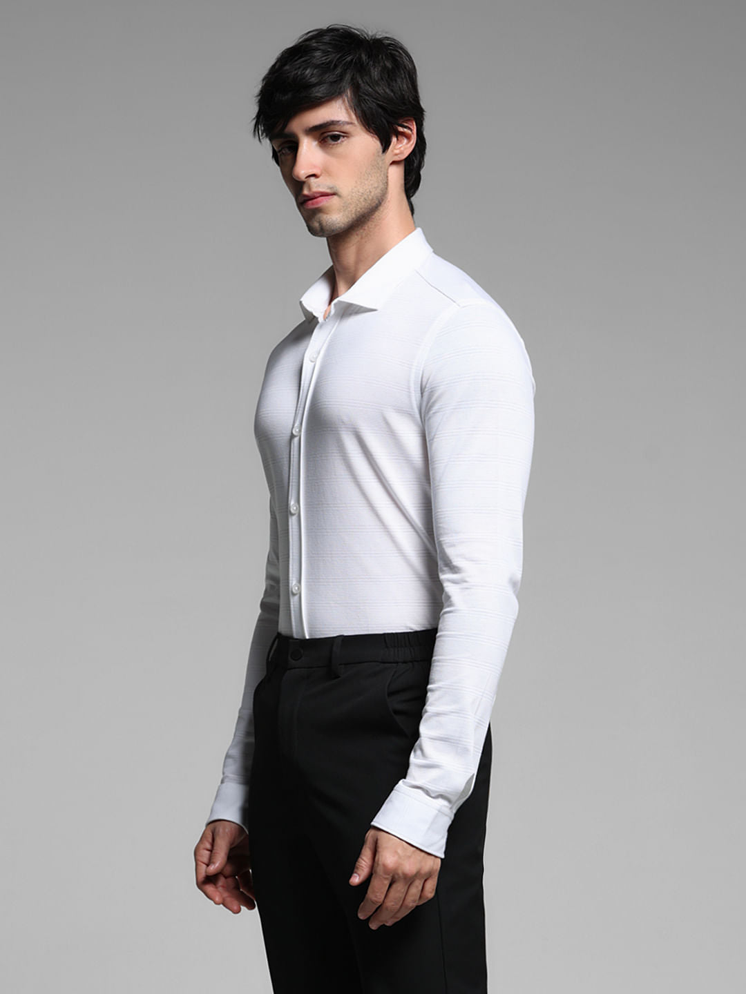 White Knitted Dobby Cotton Shirt