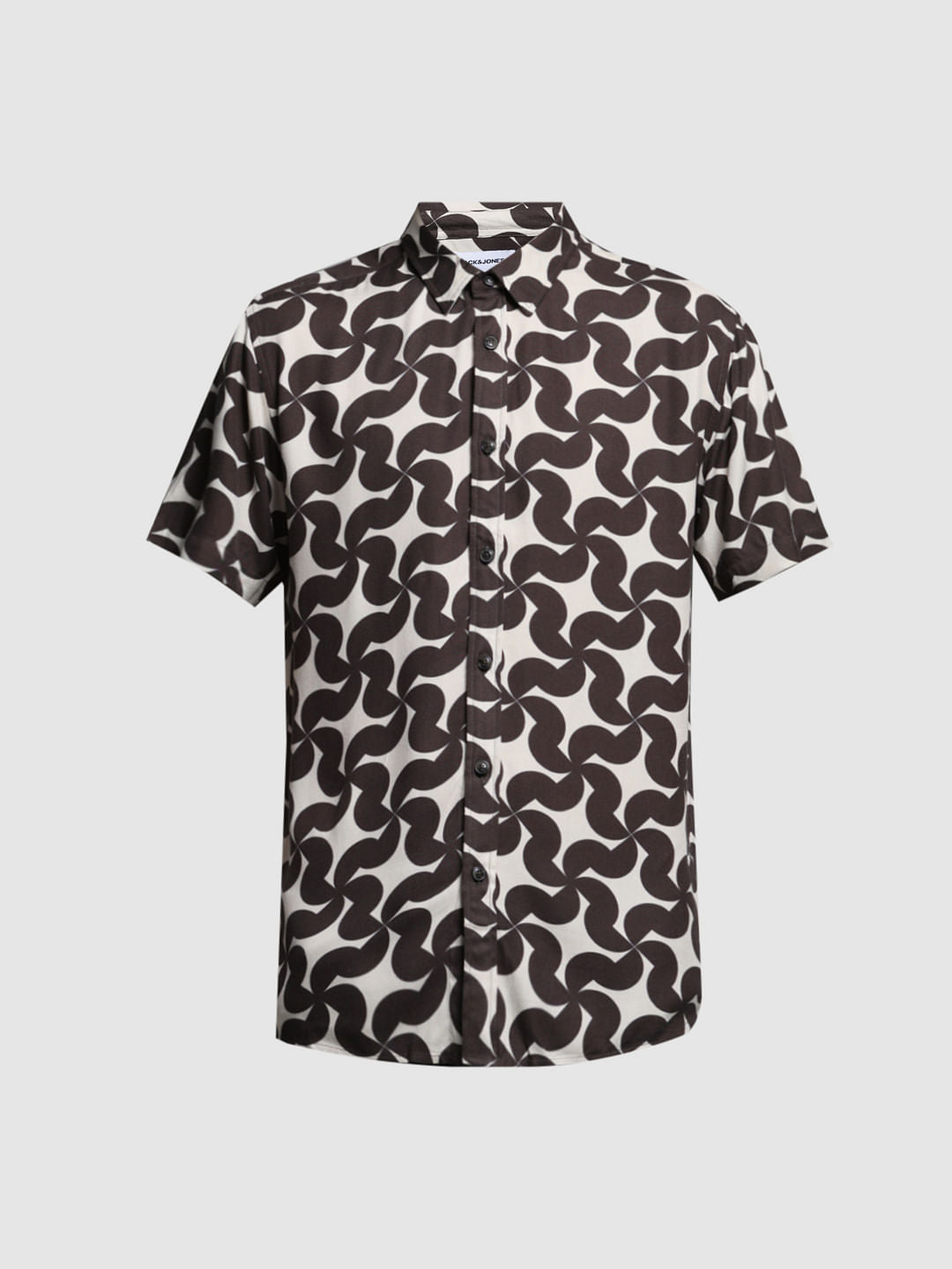 Brown Abstract Print Short Sleeves Shirt