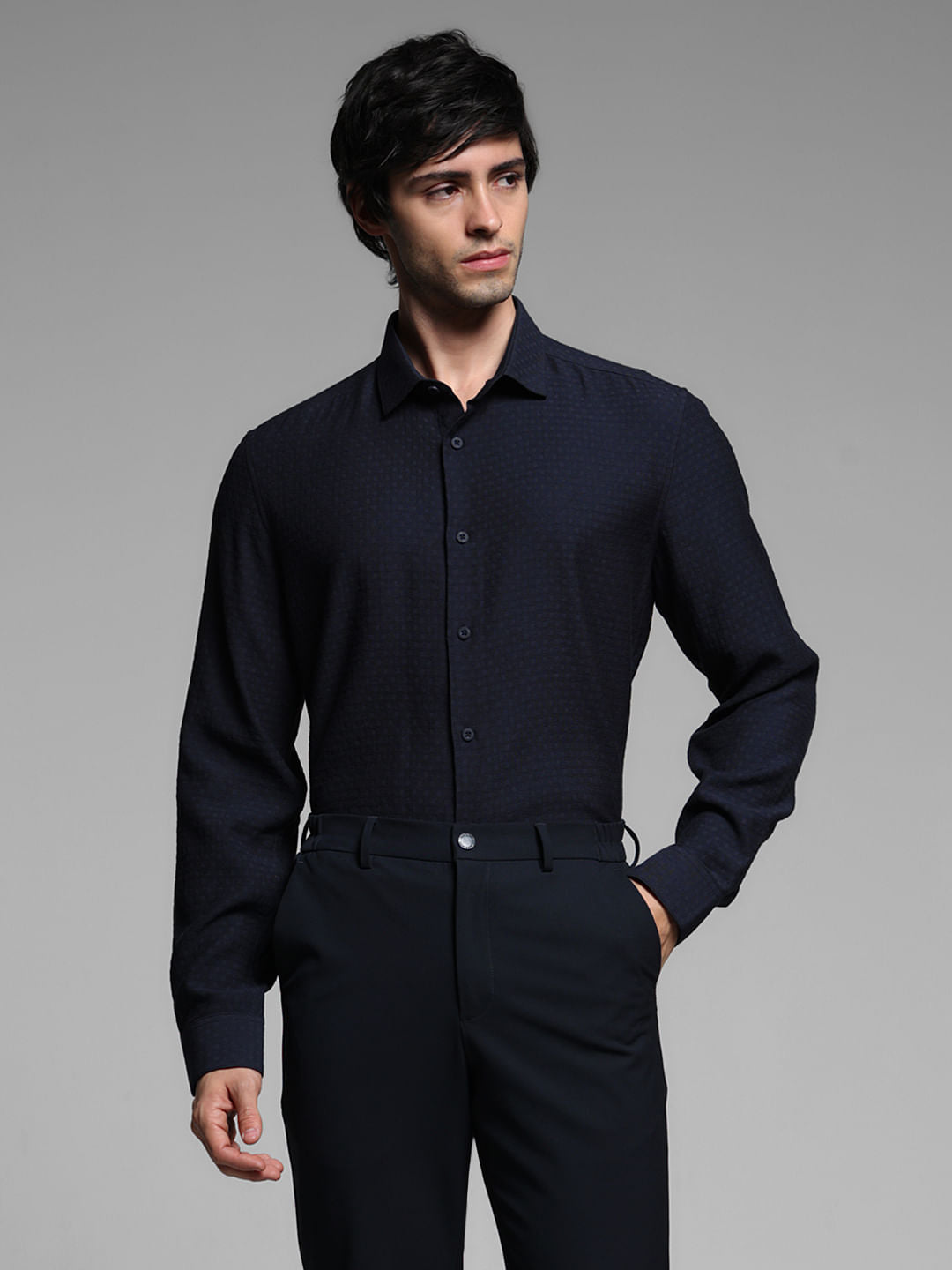 Blue Printed Dobby Viscose Shirt