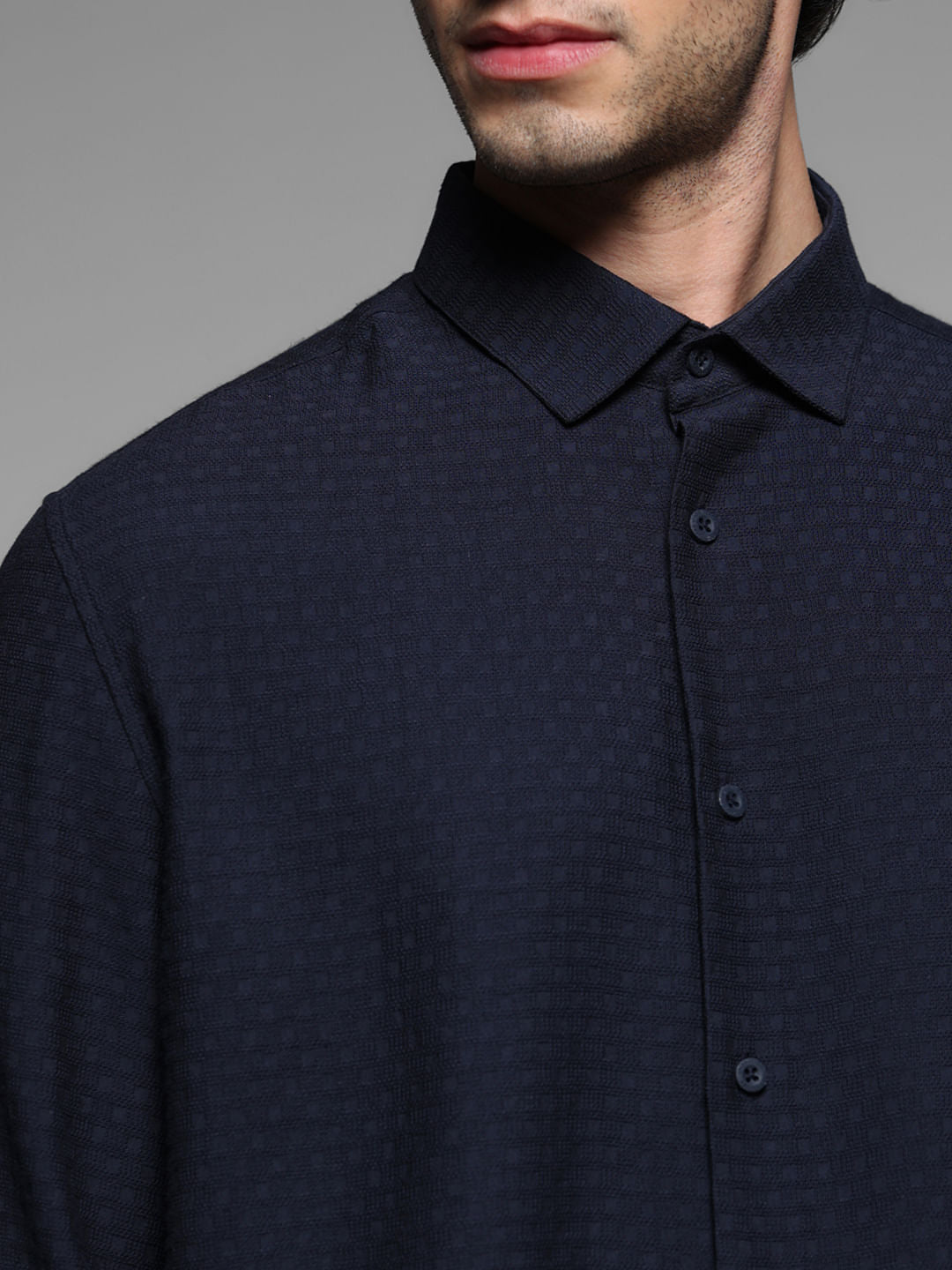 Blue Printed Dobby Viscose Shirt