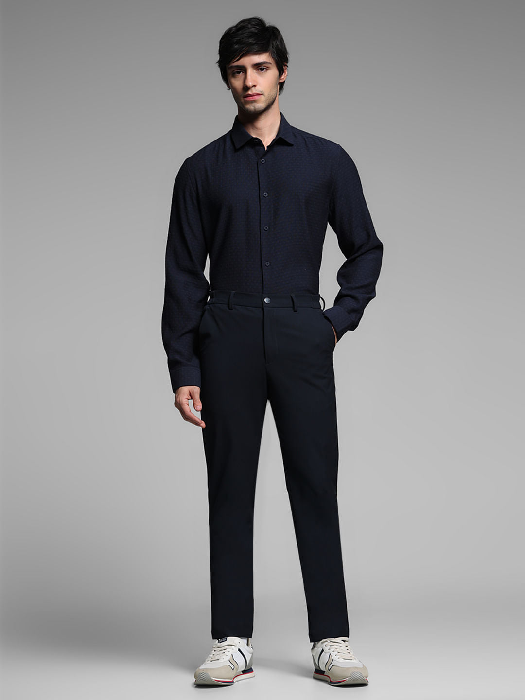 Blue Printed Dobby Viscose Shirt