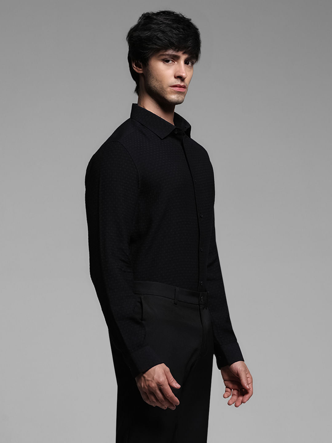 Black Dobby Full Sleeves Shirt