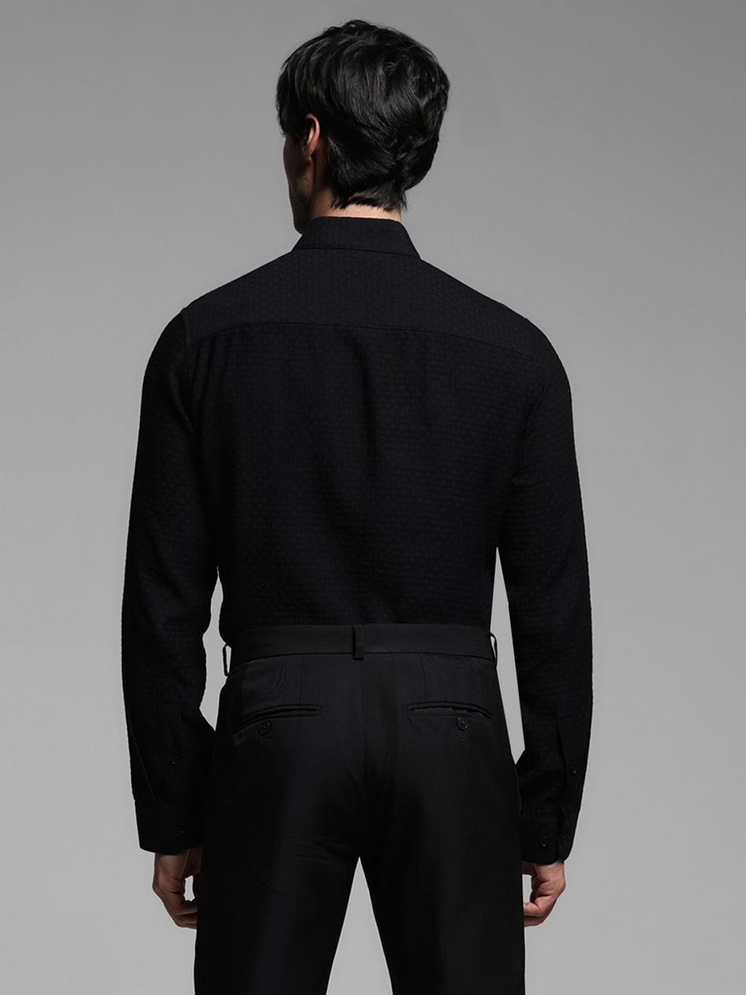 Black Dobby Full Sleeves Shirt