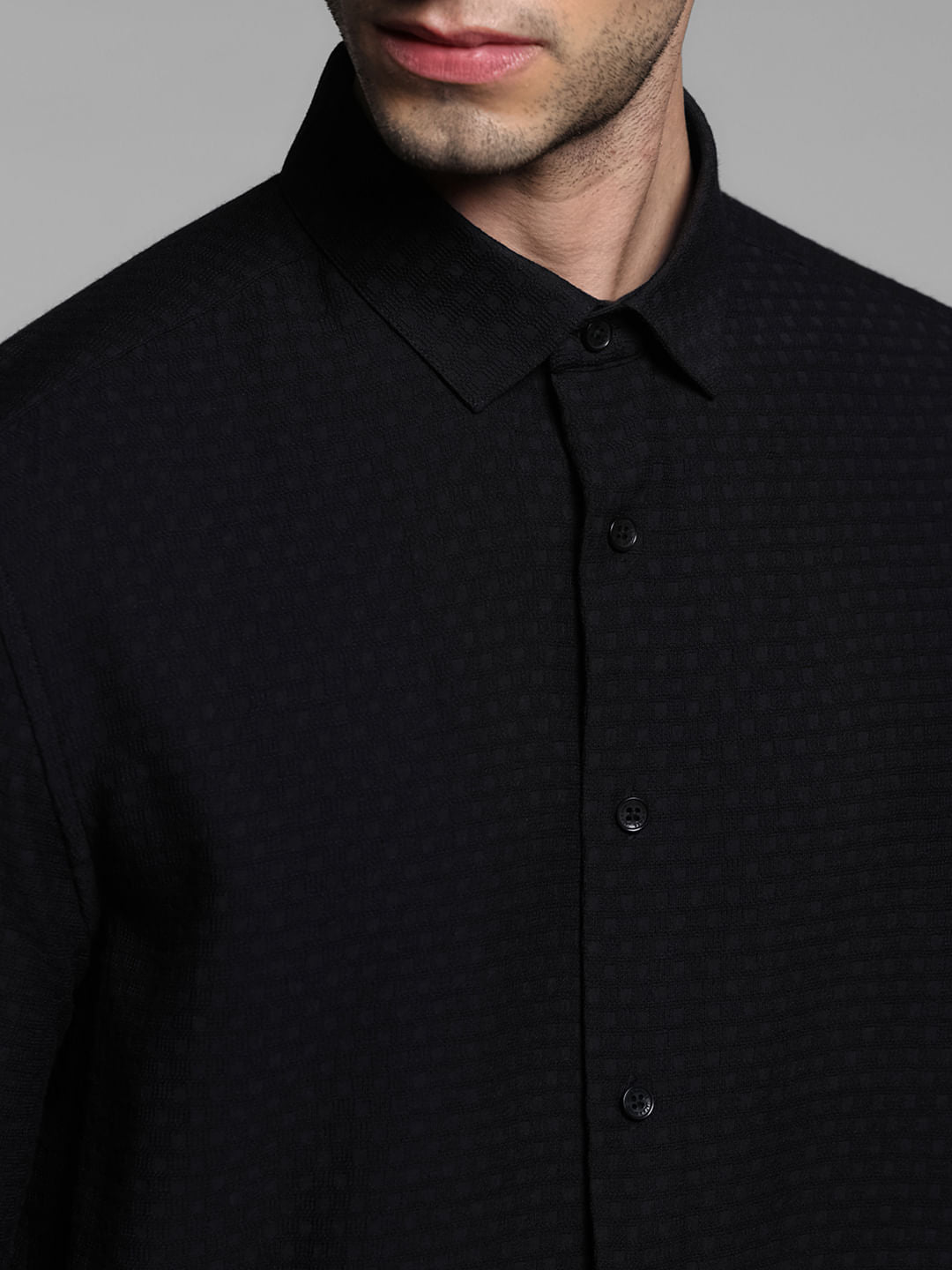 Black Dobby Full Sleeves Shirt