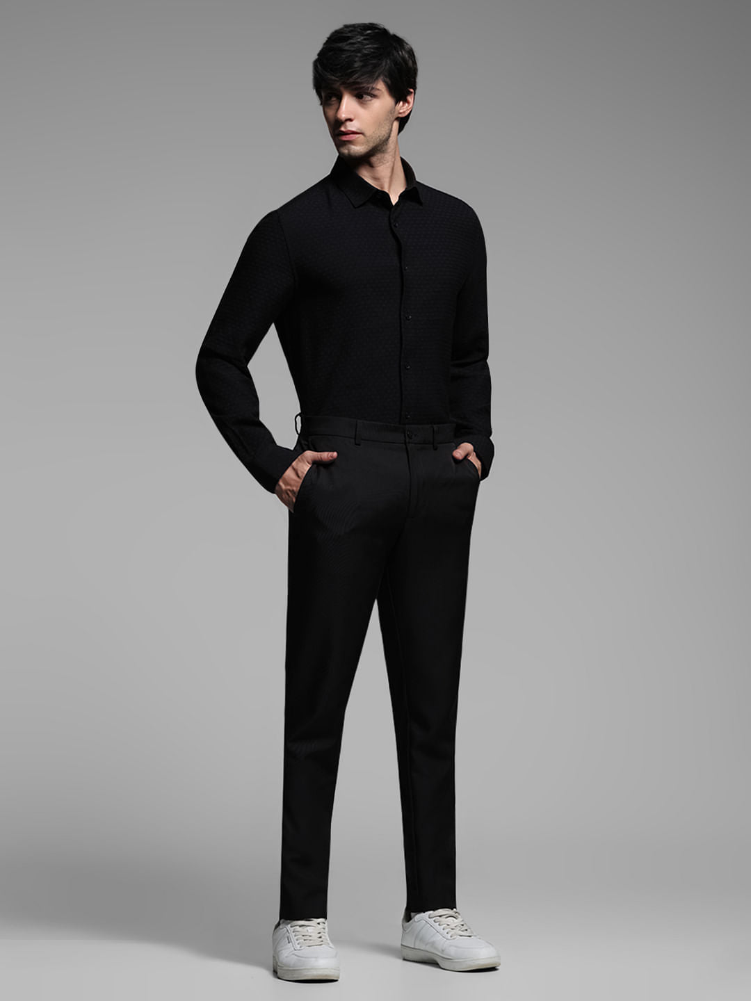 Black Dobby Full Sleeves Shirt