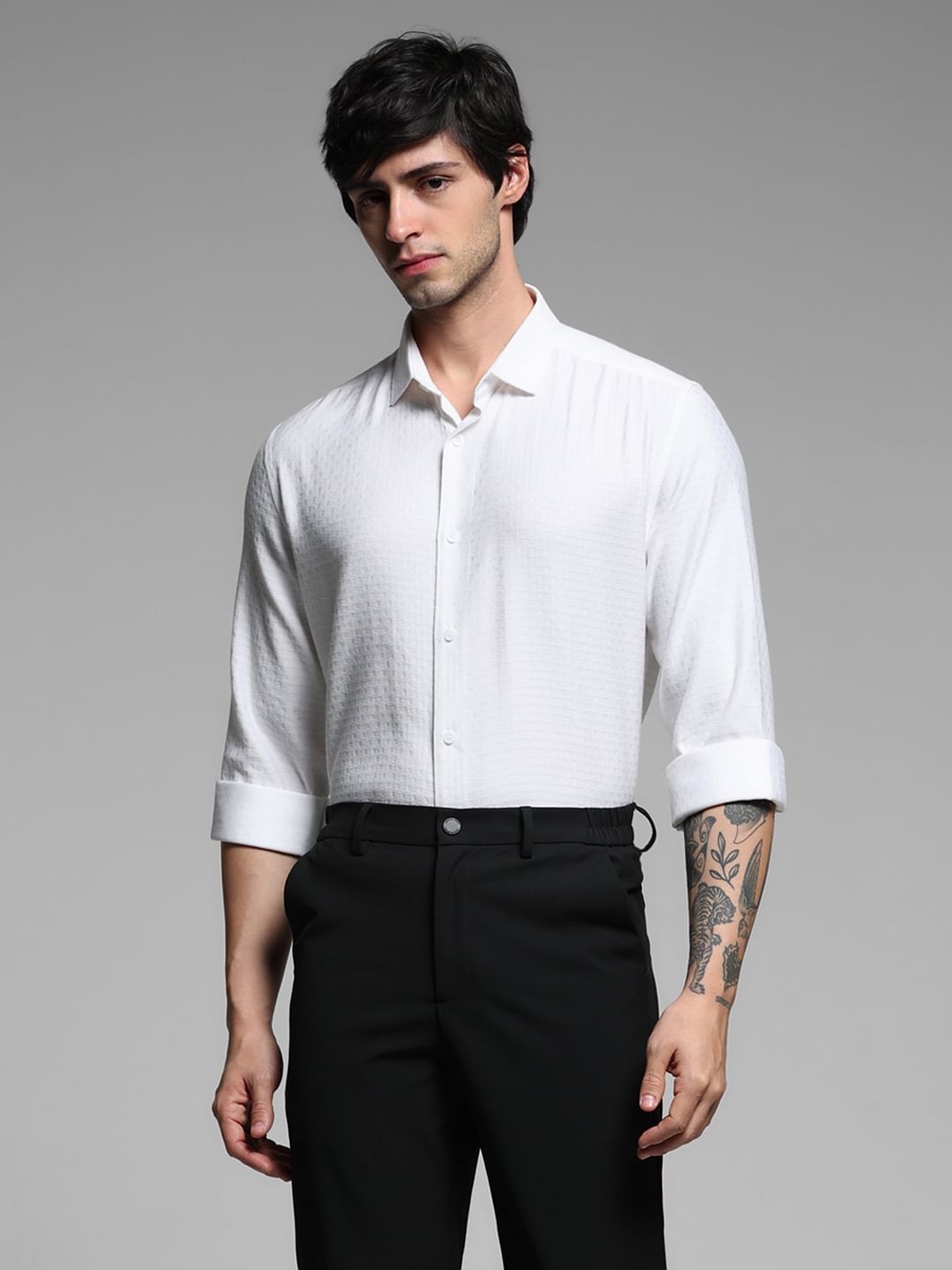 White Printed Dobby Viscose Shirt