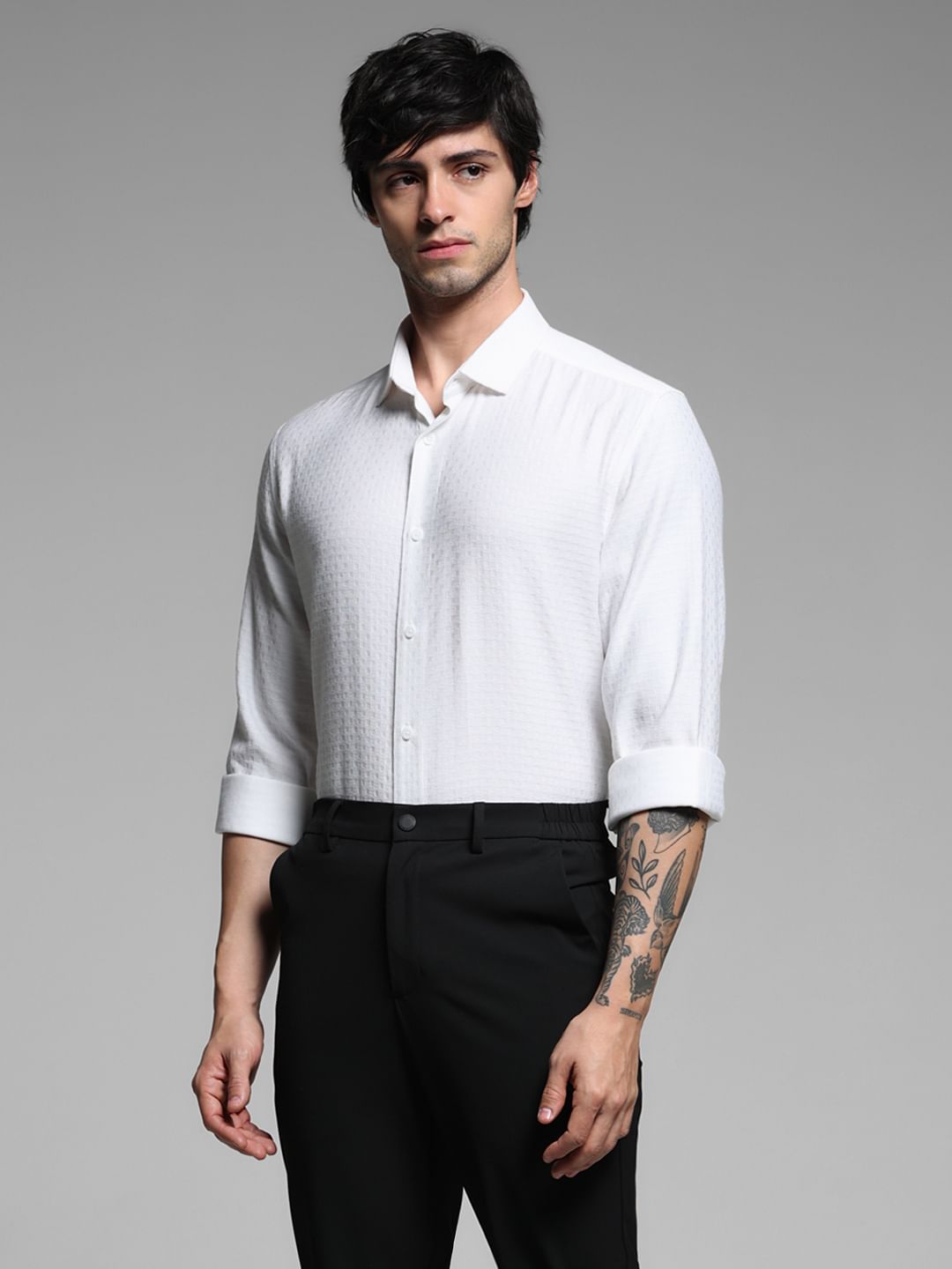 White Printed Dobby Viscose Shirt