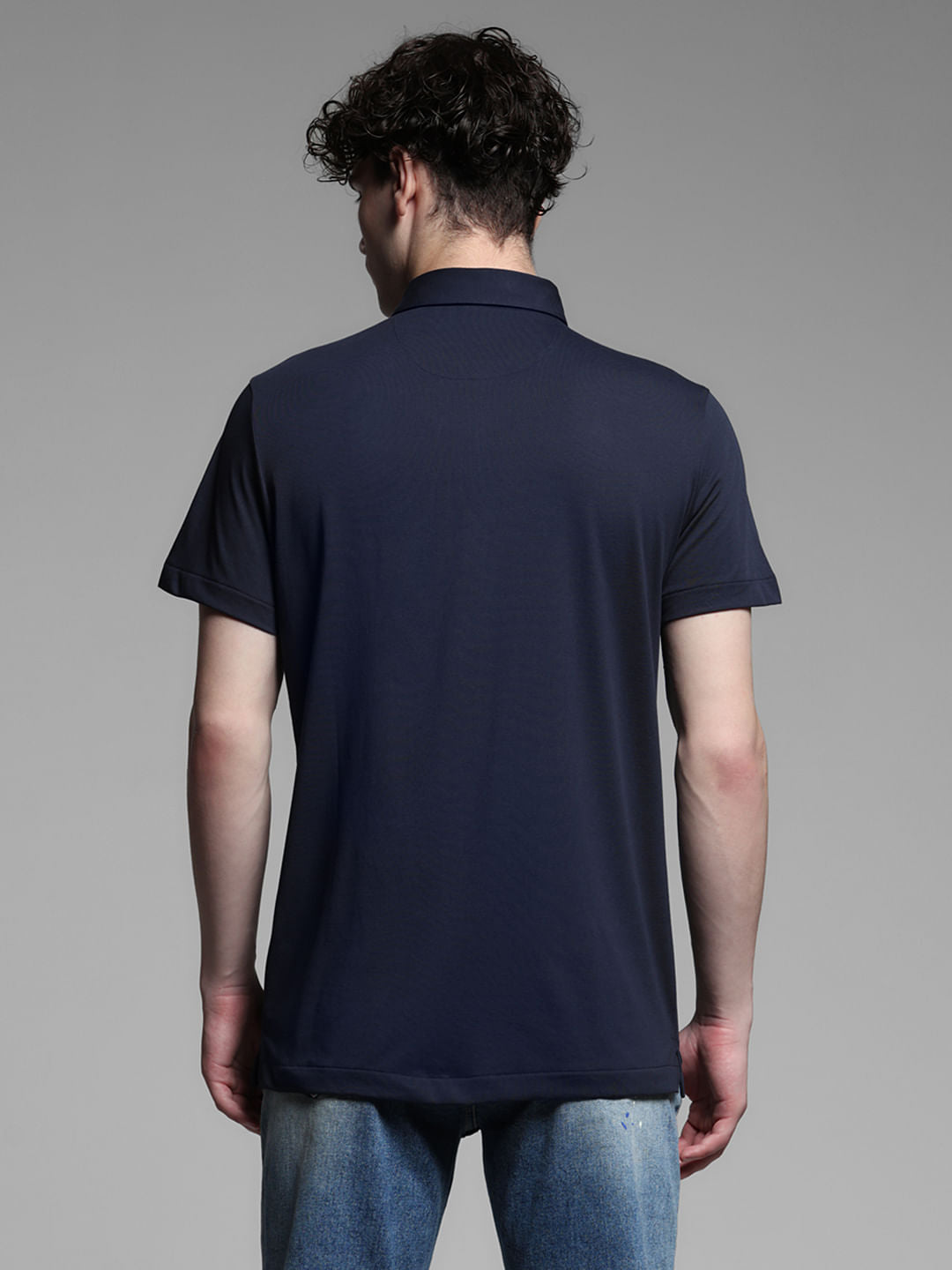 Dark Blue Knitted Short Sleeves Shirt