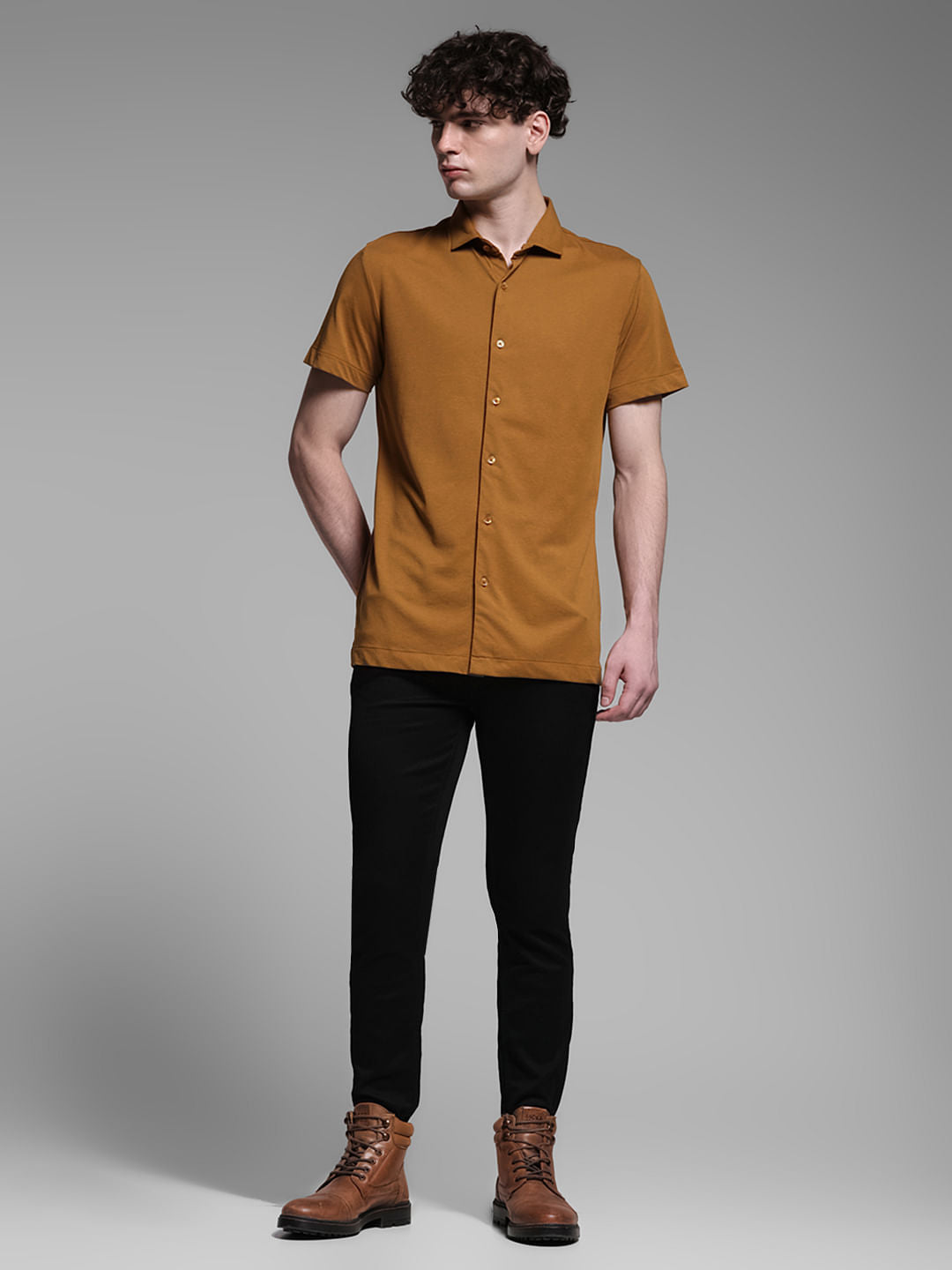 Brown Short Sleeves Shirt