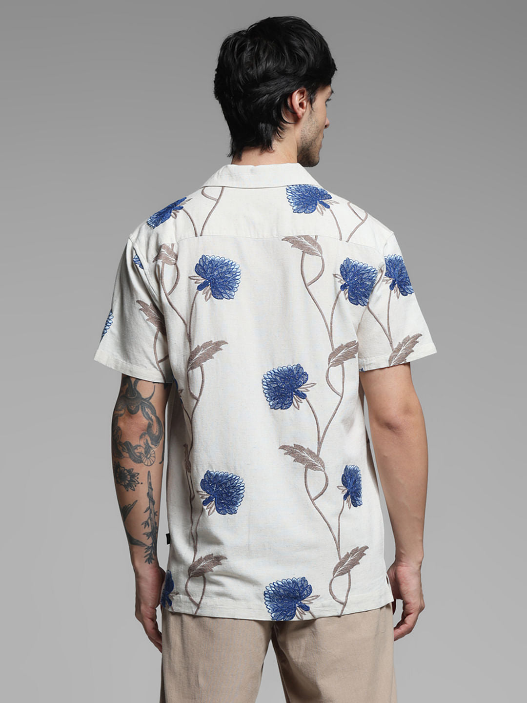 Light Brown Linen Floral Shirt