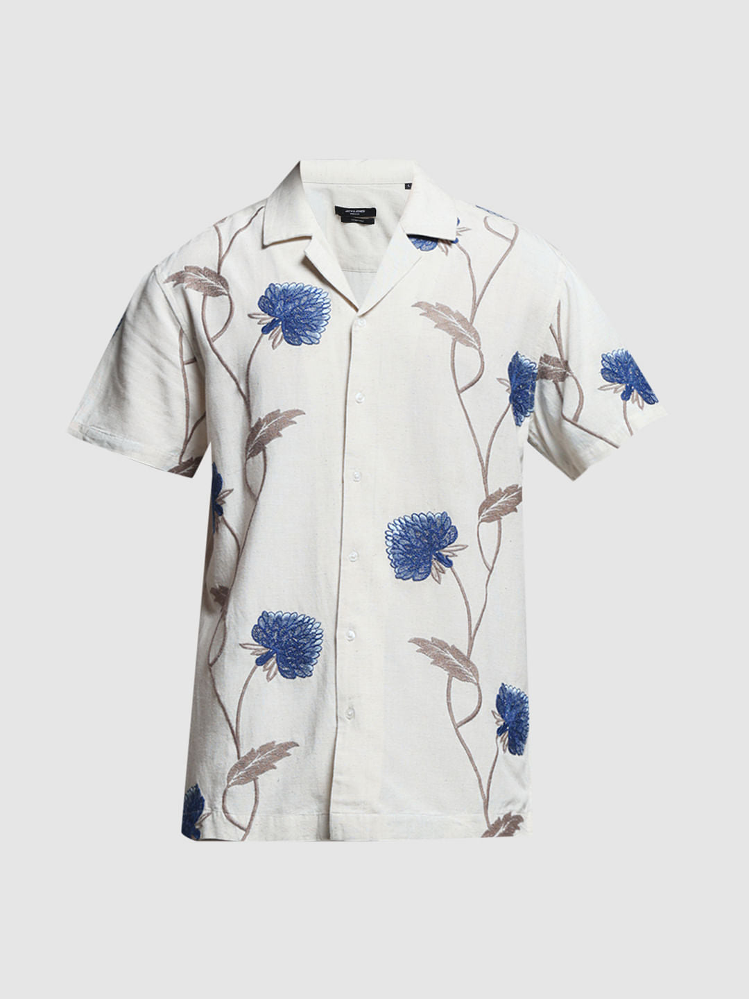 Light Brown Linen Floral Shirt
