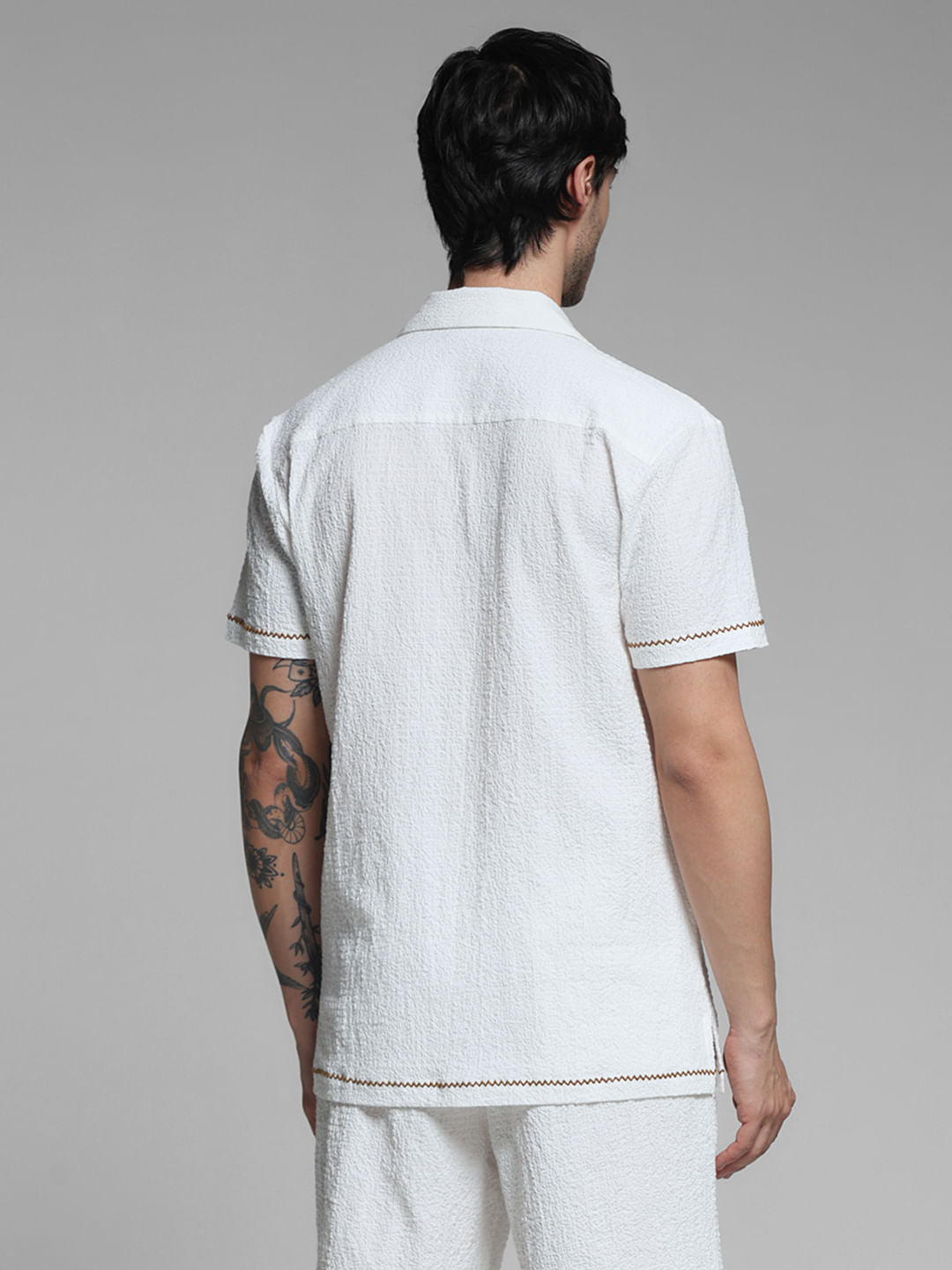 White Embroidered Co-ord Set Shirt