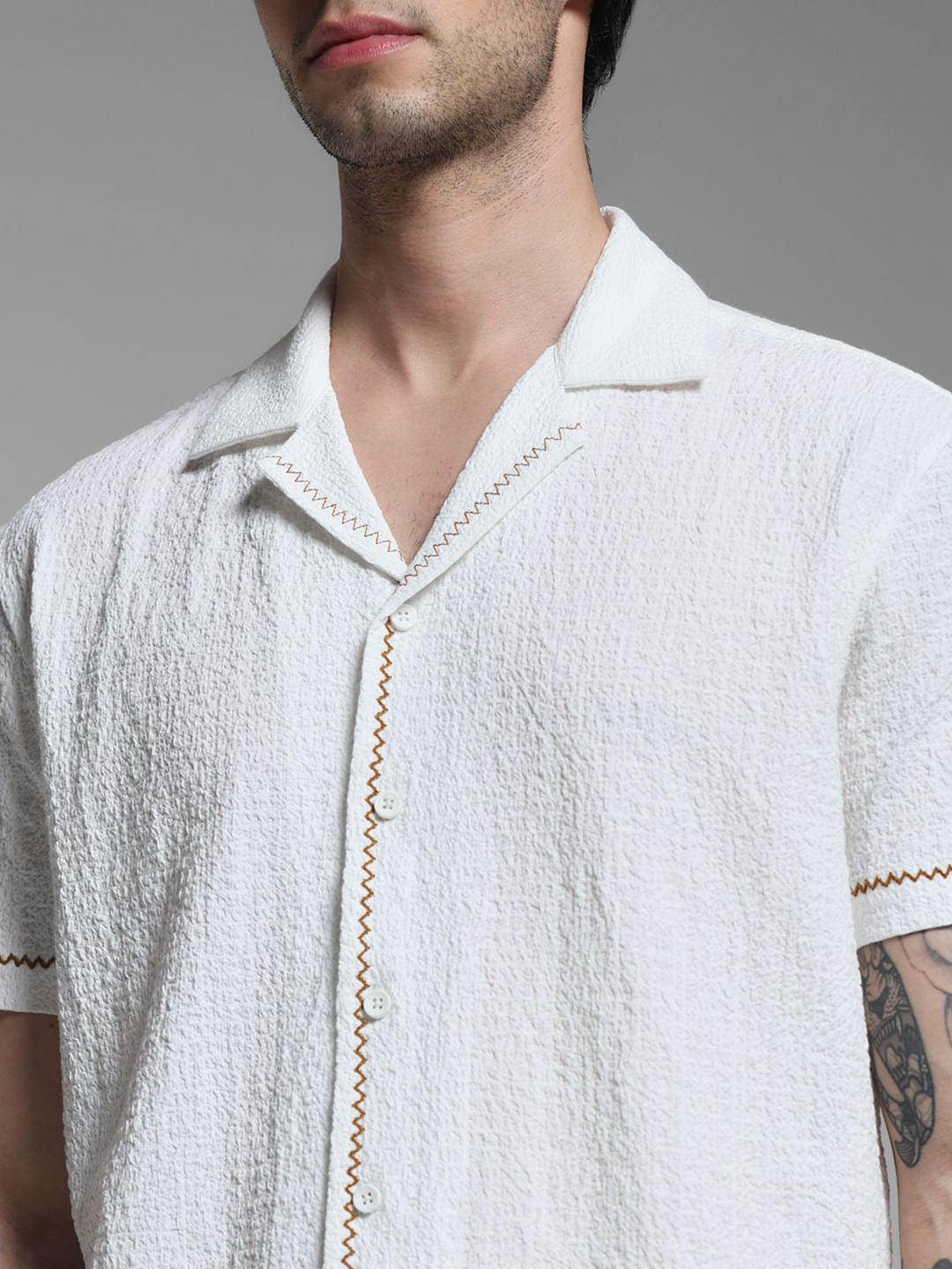 White Embroidered Co-ord Set Shirt