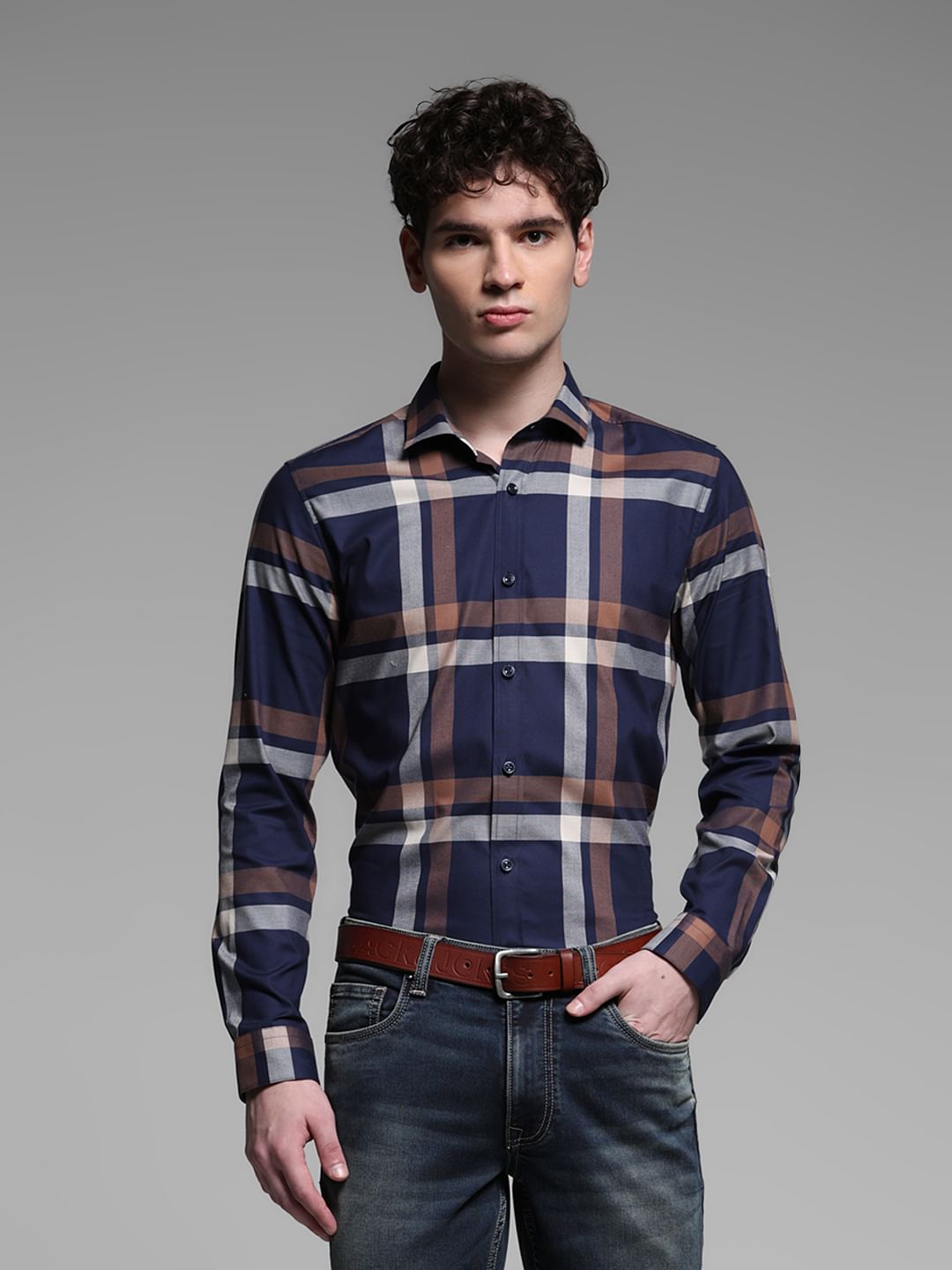 BLUE DOBBY CHECK SHIRT