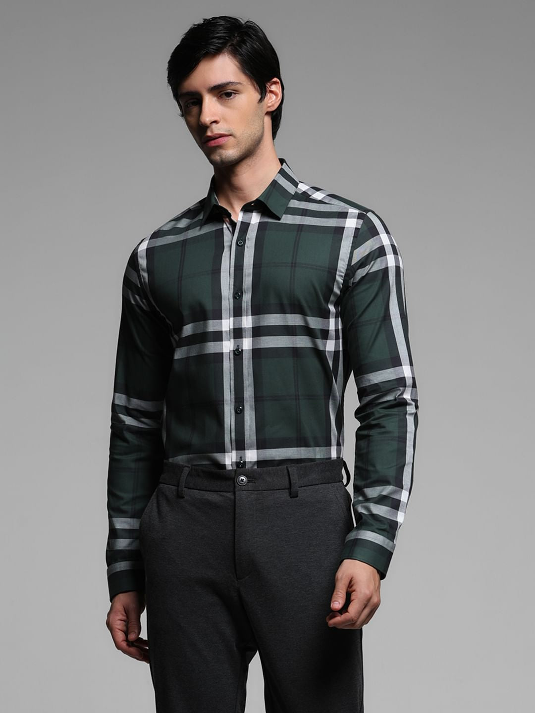 Green Check Print Full Sleeves Shirt