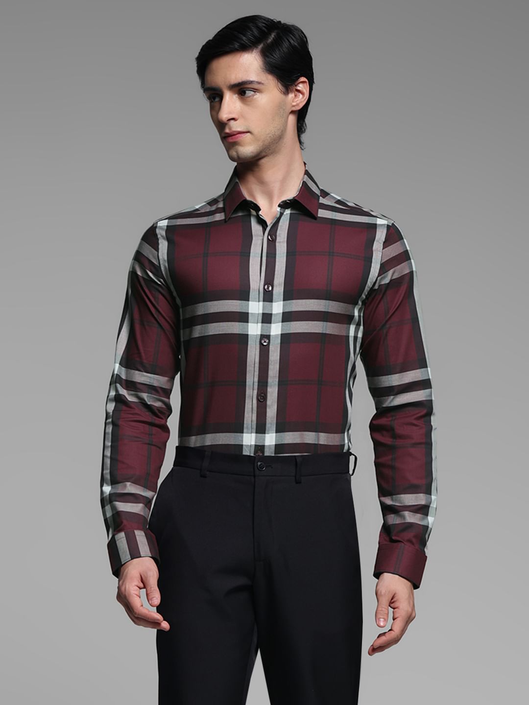 Maroon Check Full Sleeves Shirt