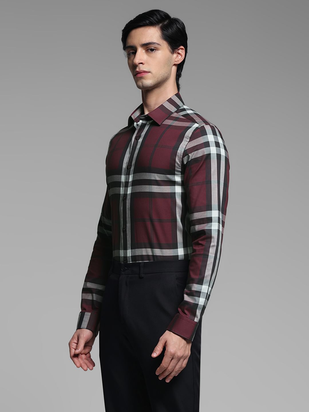 Maroon Check Full Sleeves Shirt