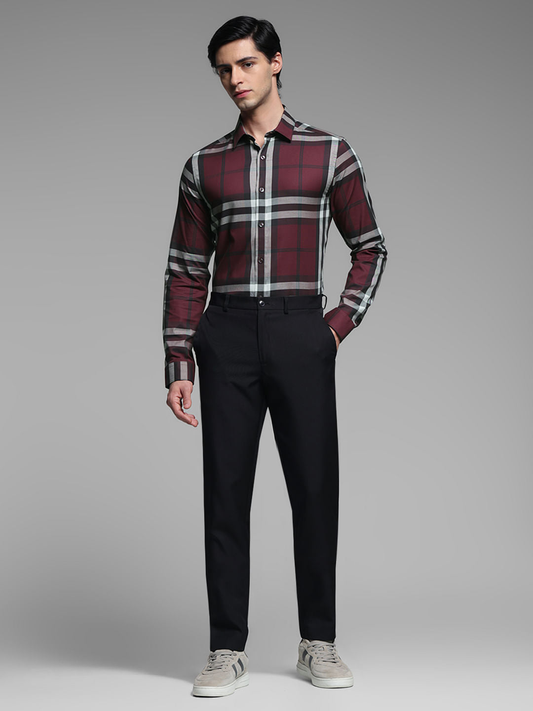 Maroon Check Full Sleeves Shirt