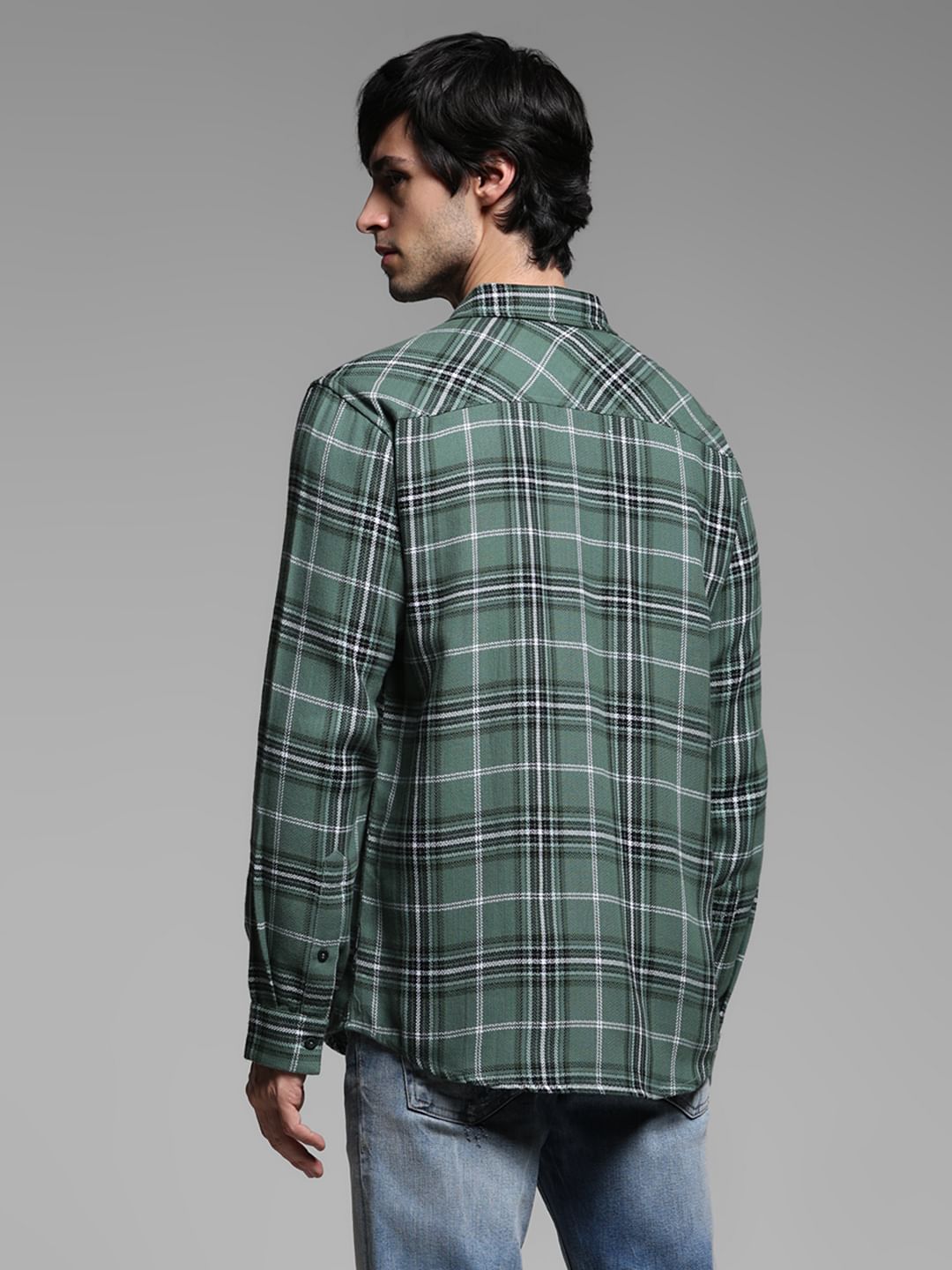 Green Check Cotton Full Sleeves Shirt