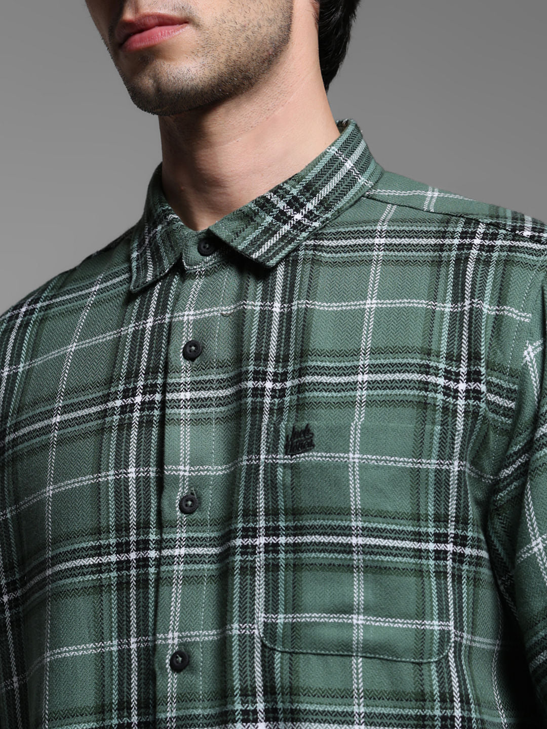 Green Check Cotton Full Sleeves Shirt