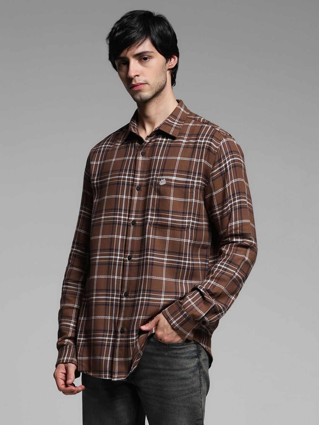 Brown Check Cotton Shirt