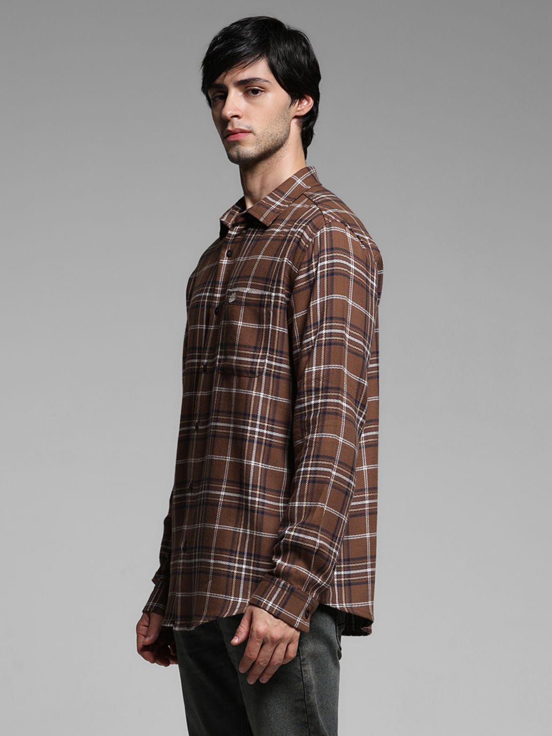 Brown Check Cotton Shirt