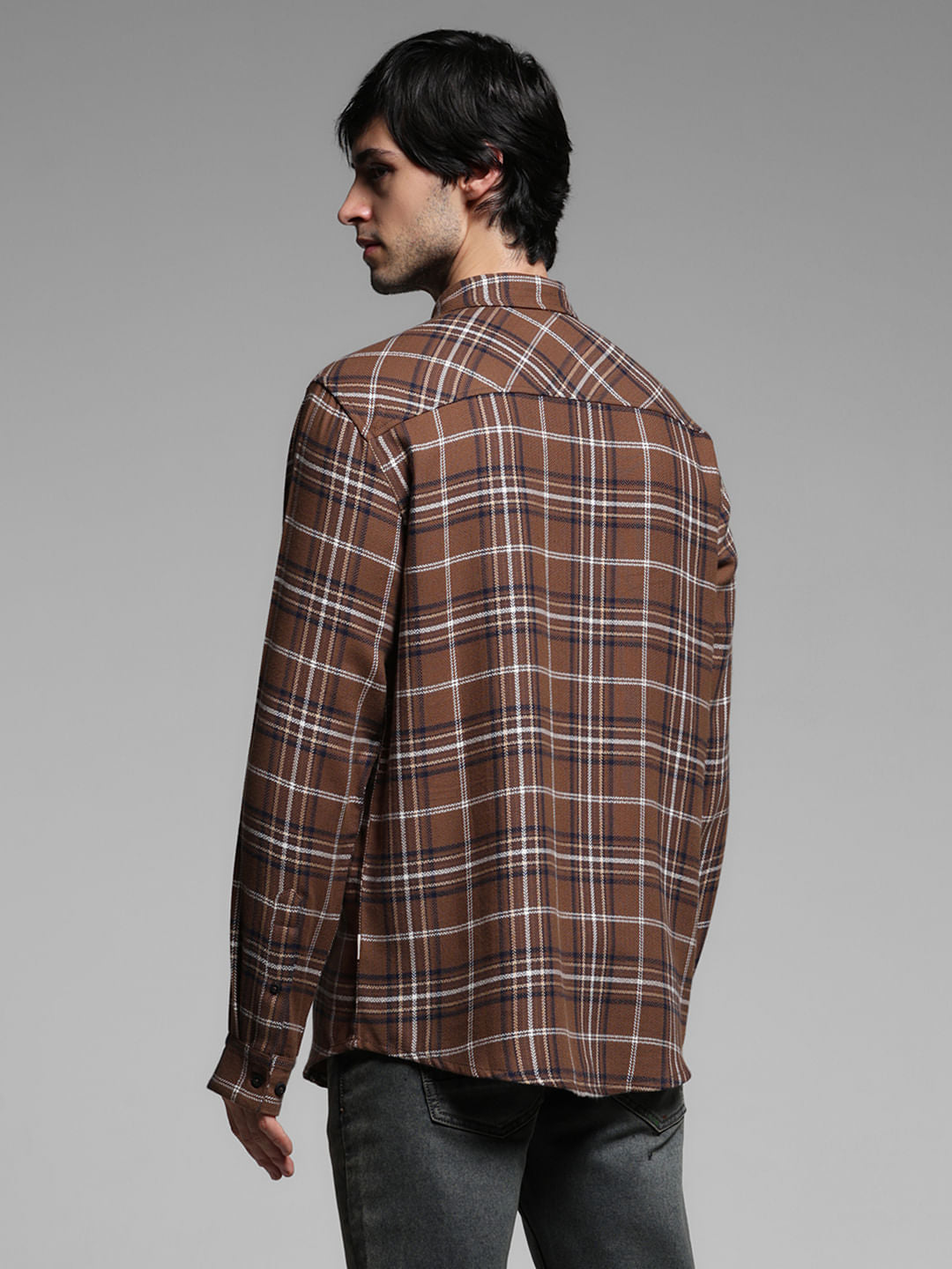 Brown Check Cotton Shirt