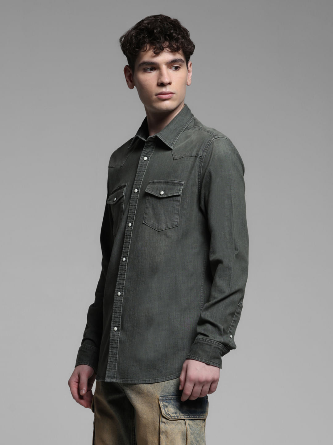 GREEN FADED FULL SLEEVES SHIRT