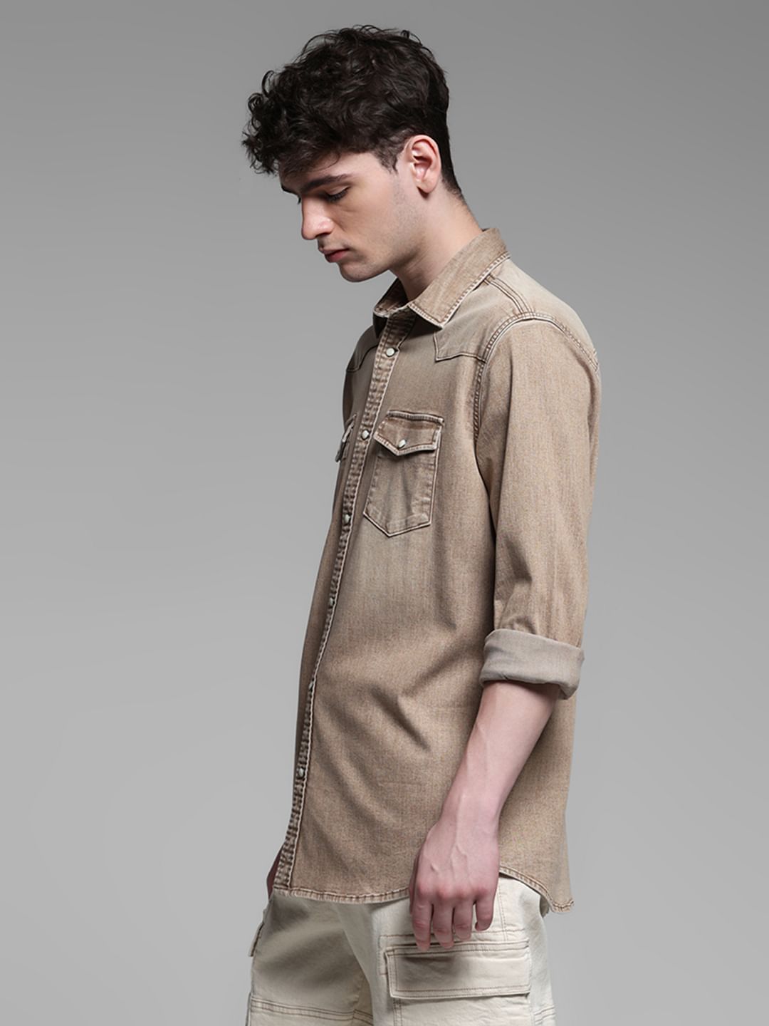 BEIGE FADED FULL SLEEVES SHIRT