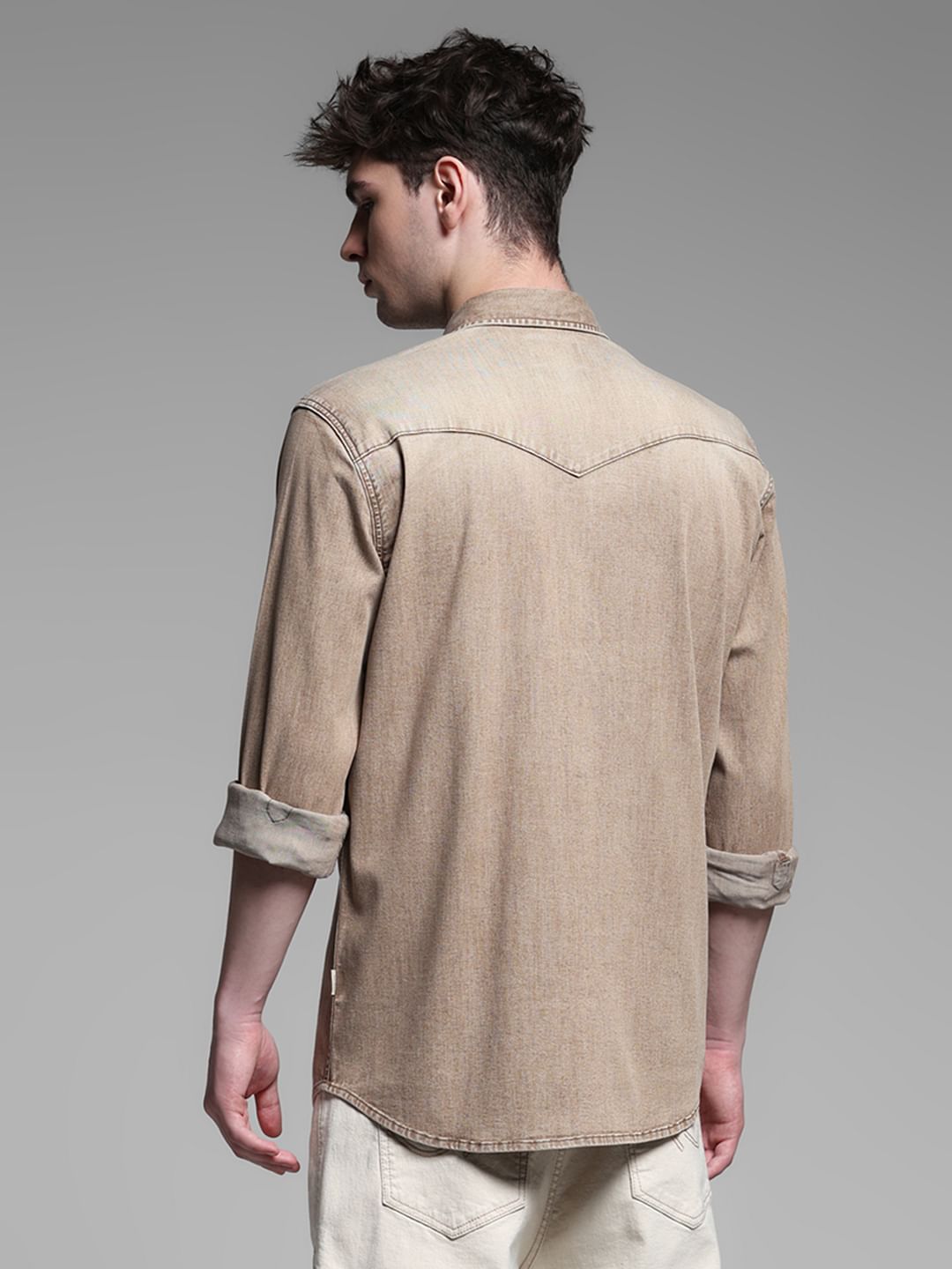 BEIGE FADED FULL SLEEVES SHIRT