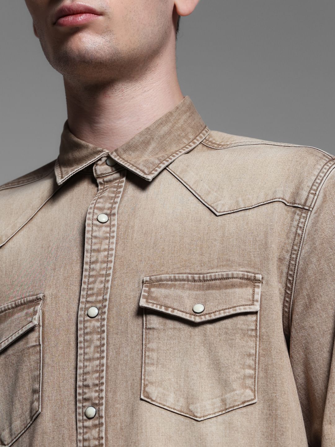 BEIGE FADED FULL SLEEVES SHIRT