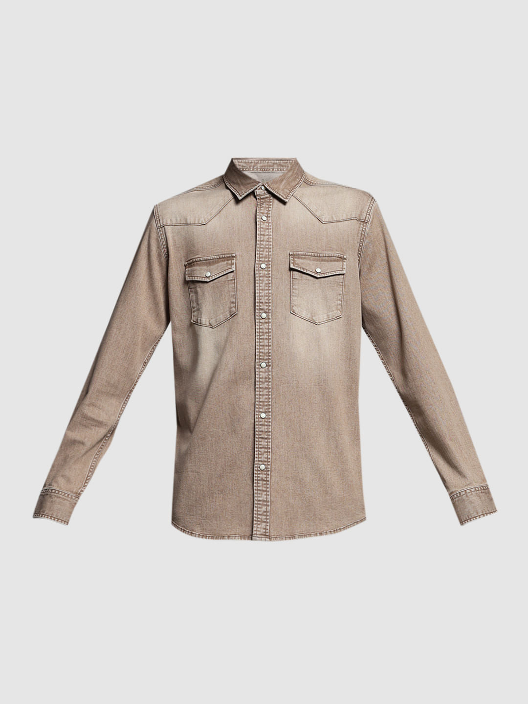 BEIGE FADED FULL SLEEVES SHIRT