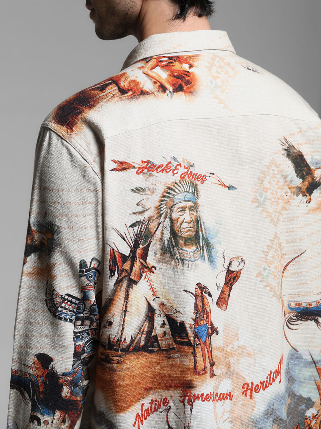 Brown Printed Cotton Full Sleeves Shirt